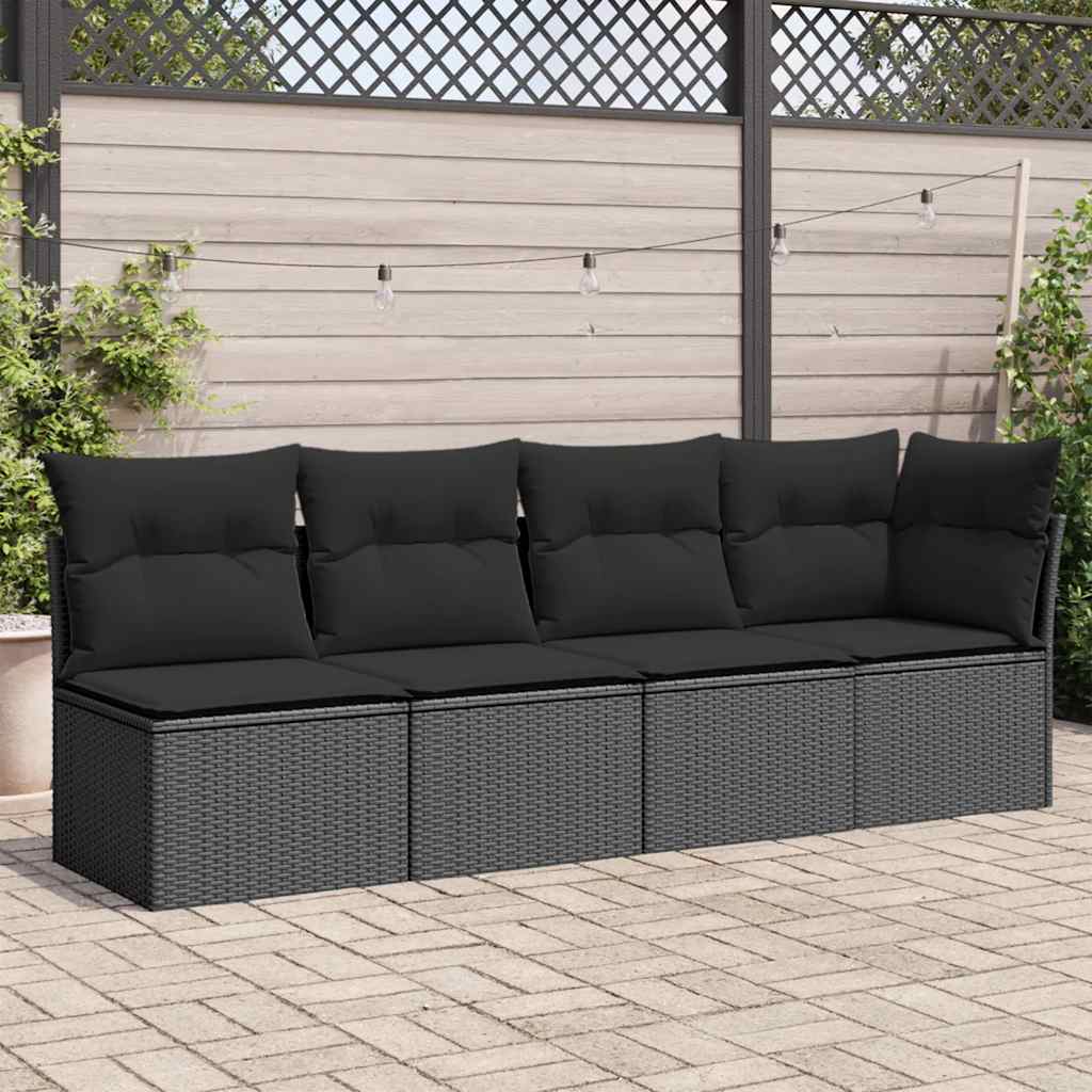 havesofa med hynder 4-personers sort polyrattan
