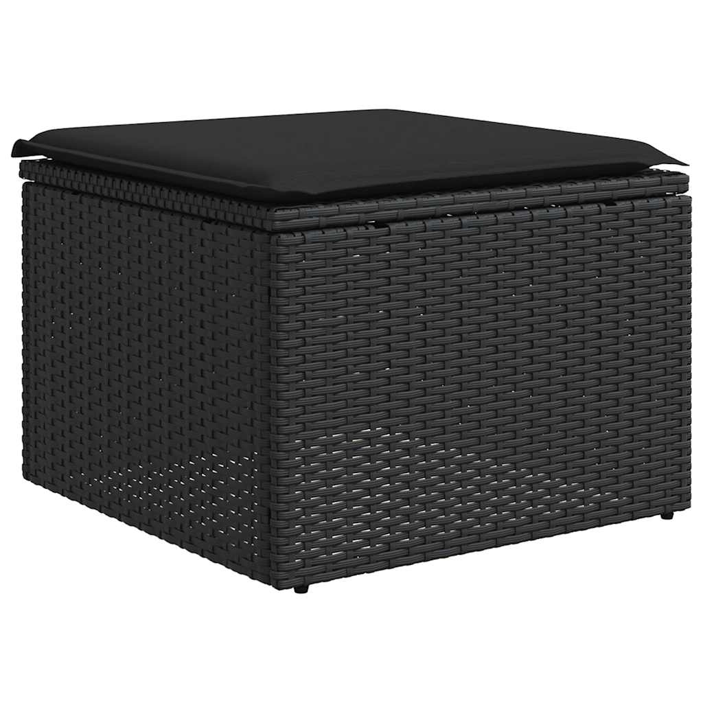 haveskammel med hynde sort 55x55x37 cm polyrattan