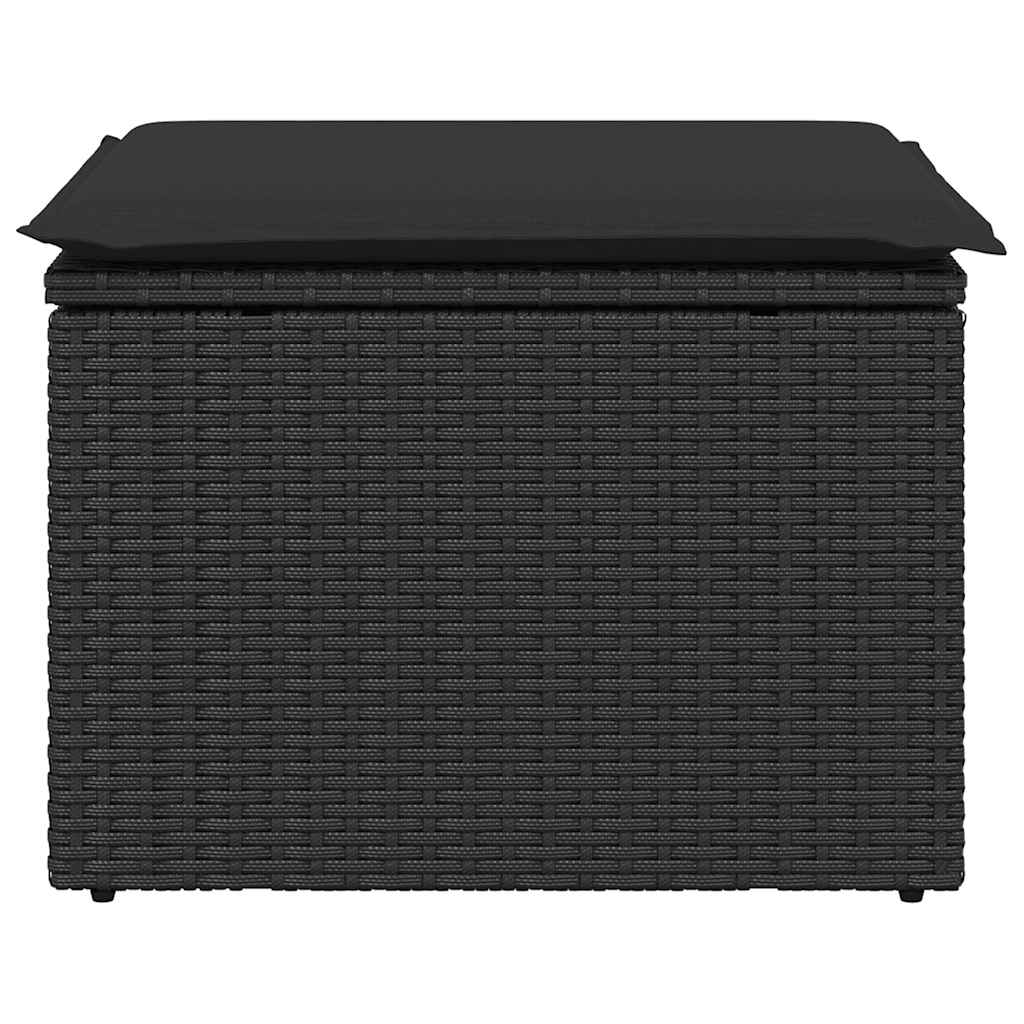 haveskammel med hynde sort 55x55x37 cm polyrattan