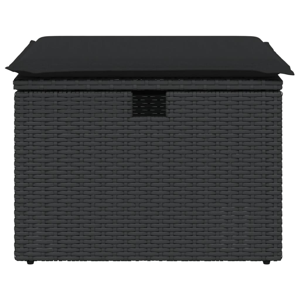 haveskammel med hynde 55x55x37 cm polyrattan sort