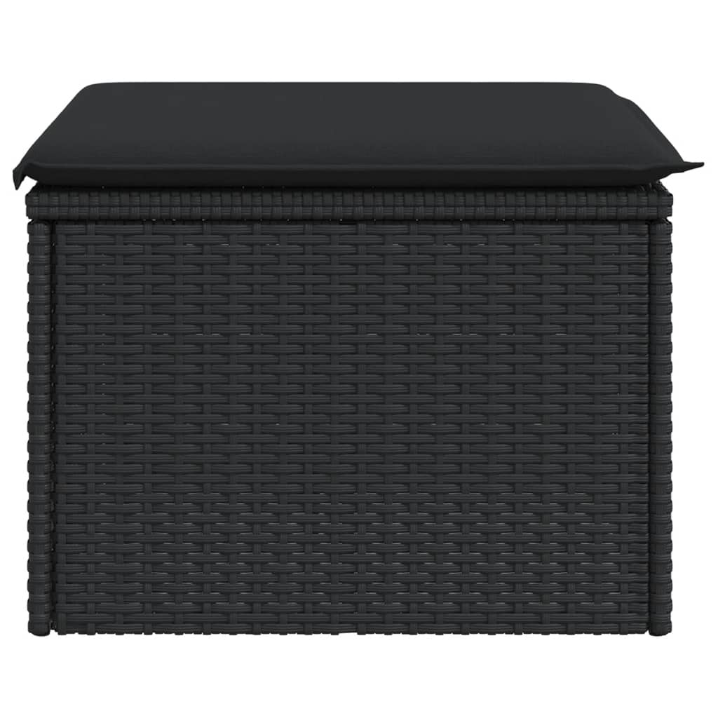 haveskammel med hynde 55x55x37 cm polyrattan sort