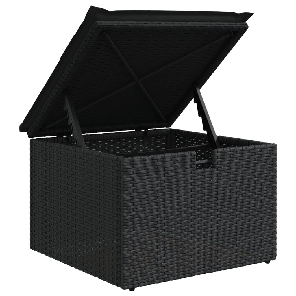 haveskammel med hynde 55x55x37 cm polyrattan sort