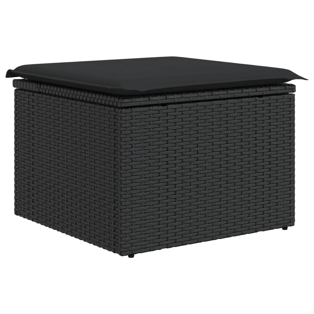 haveskammel med hynde sort 55x55x37 cm polyrattan