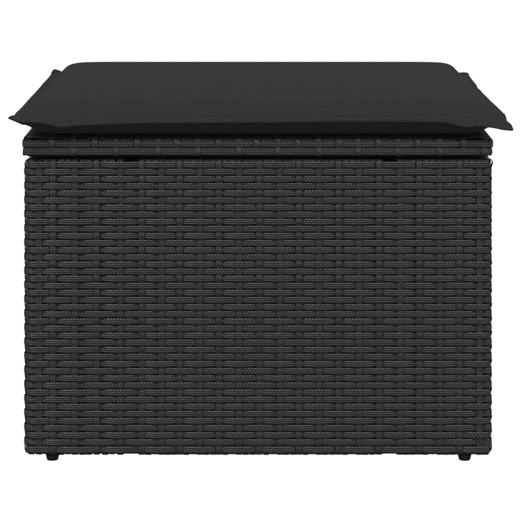 haveskammel med hynde sort 55x55x37 cm polyrattan