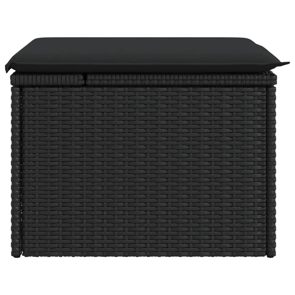 haveskammel med hynde sort 55x55x37 cm polyrattan
