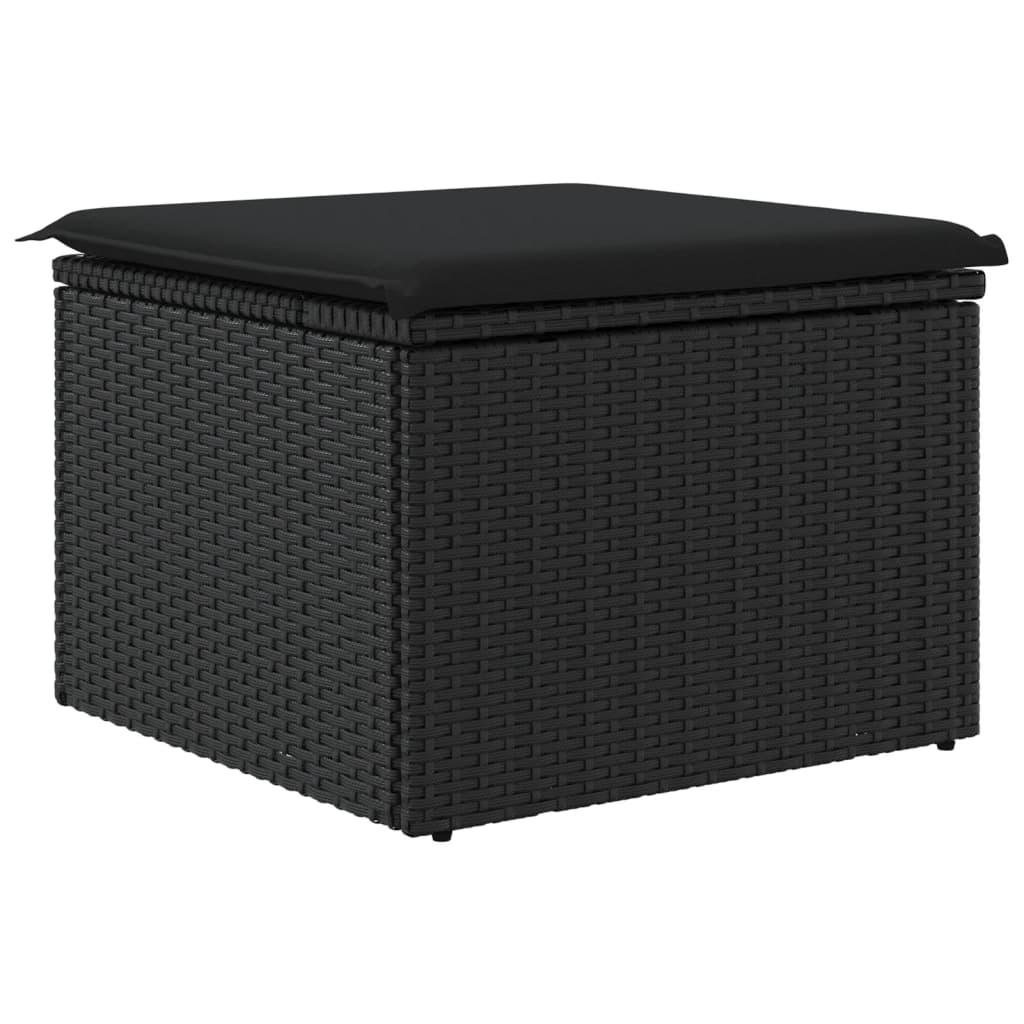 haveskammel med hynde sort 55x55x37 cm polyrattan