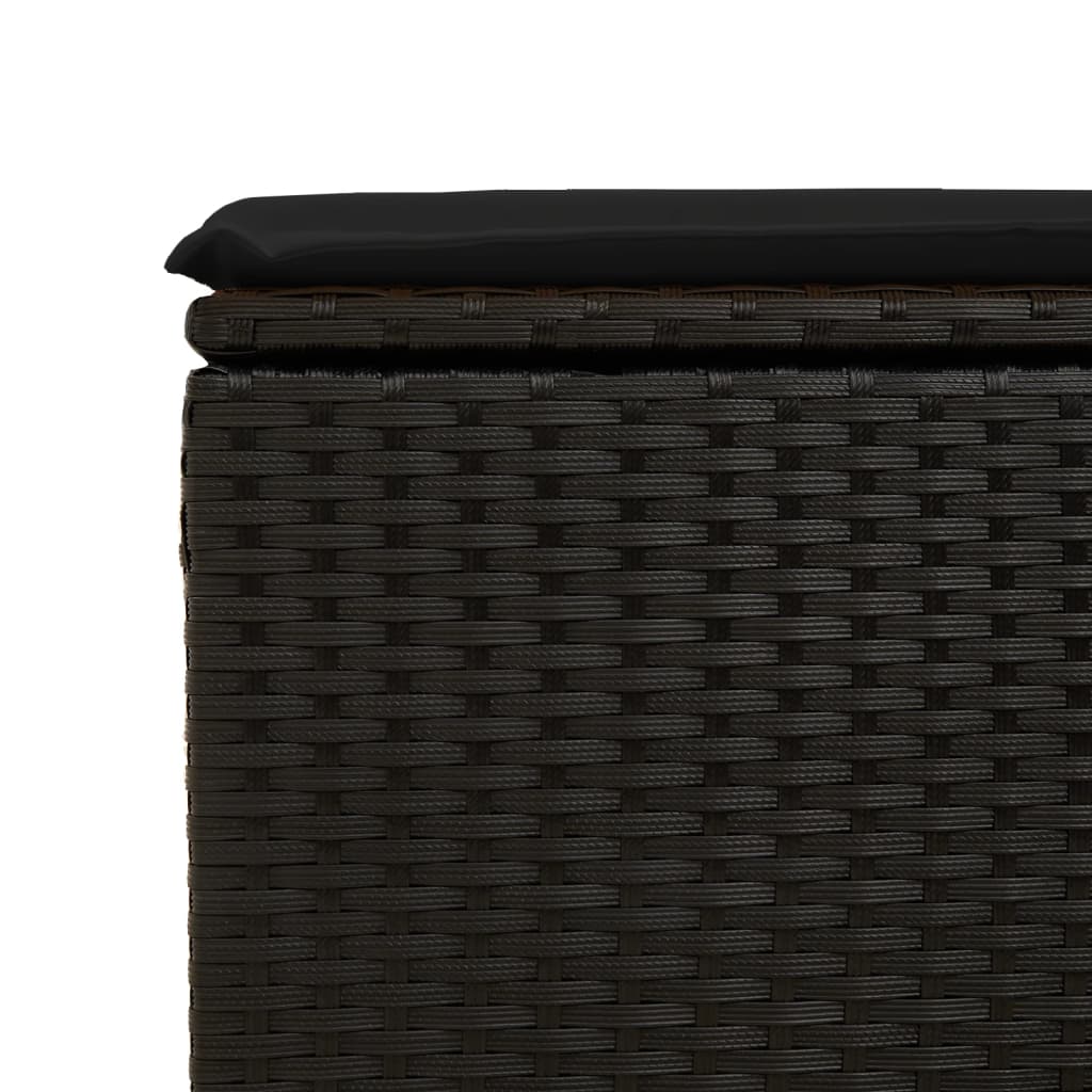 haveskammel med hynde sort 55x55x37 cm polyrattan