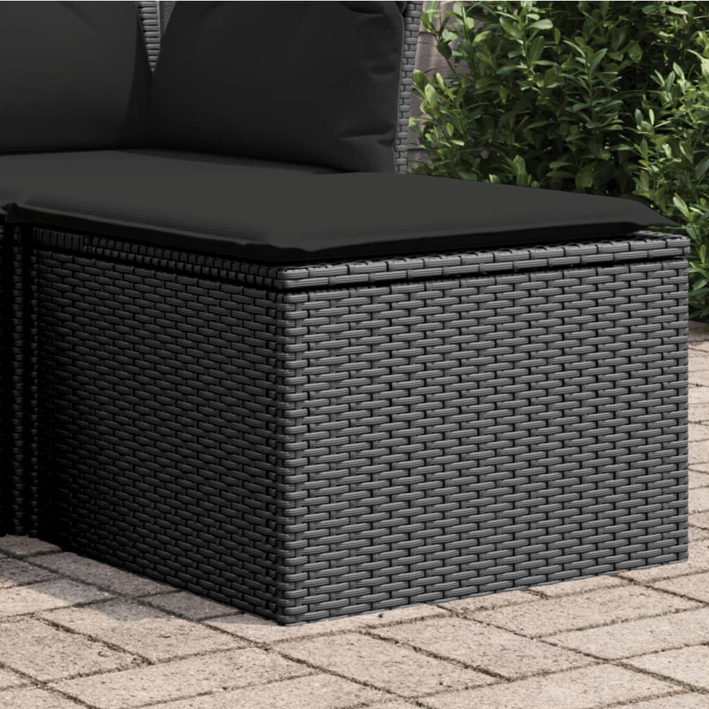 haveskammel med hynde sort 55x55x37 cm polyrattan