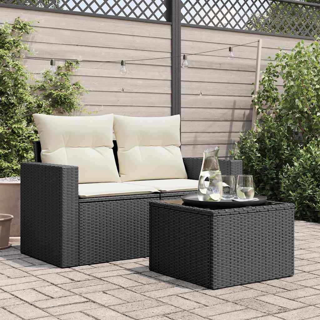 havebord med glasplade sort 55x55x37 cm polyrattan