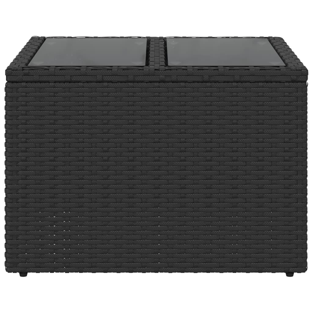 havebord med glasplade sort 55x55x37 cm polyrattan