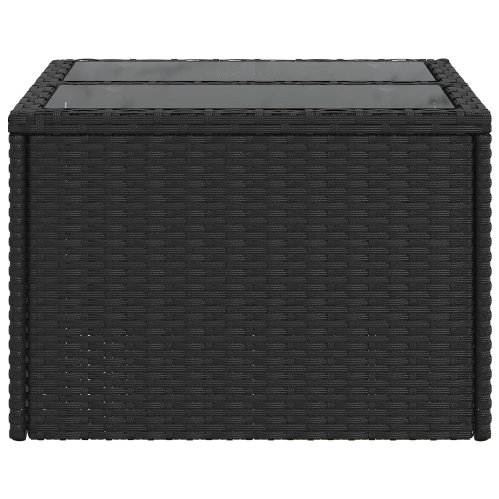 havebord med glasplade sort 55x55x37 cm polyrattan