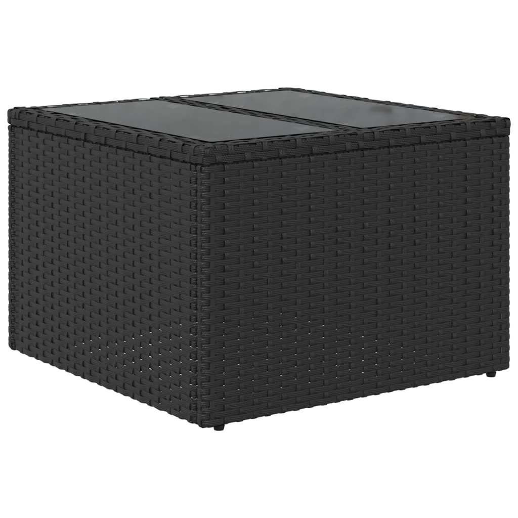 havebord med glasplade sort 55x55x37 cm polyrattan
