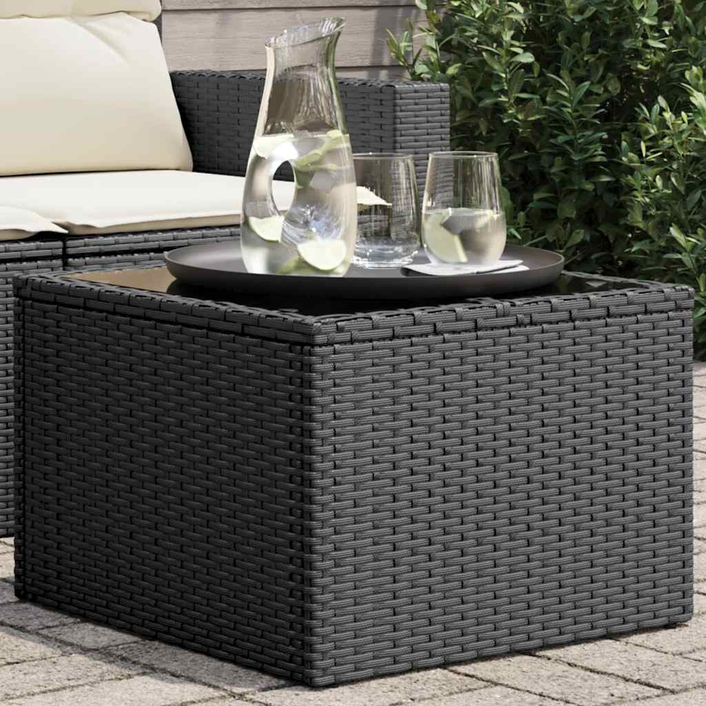 havebord med glasplade sort 55x55x37 cm polyrattan