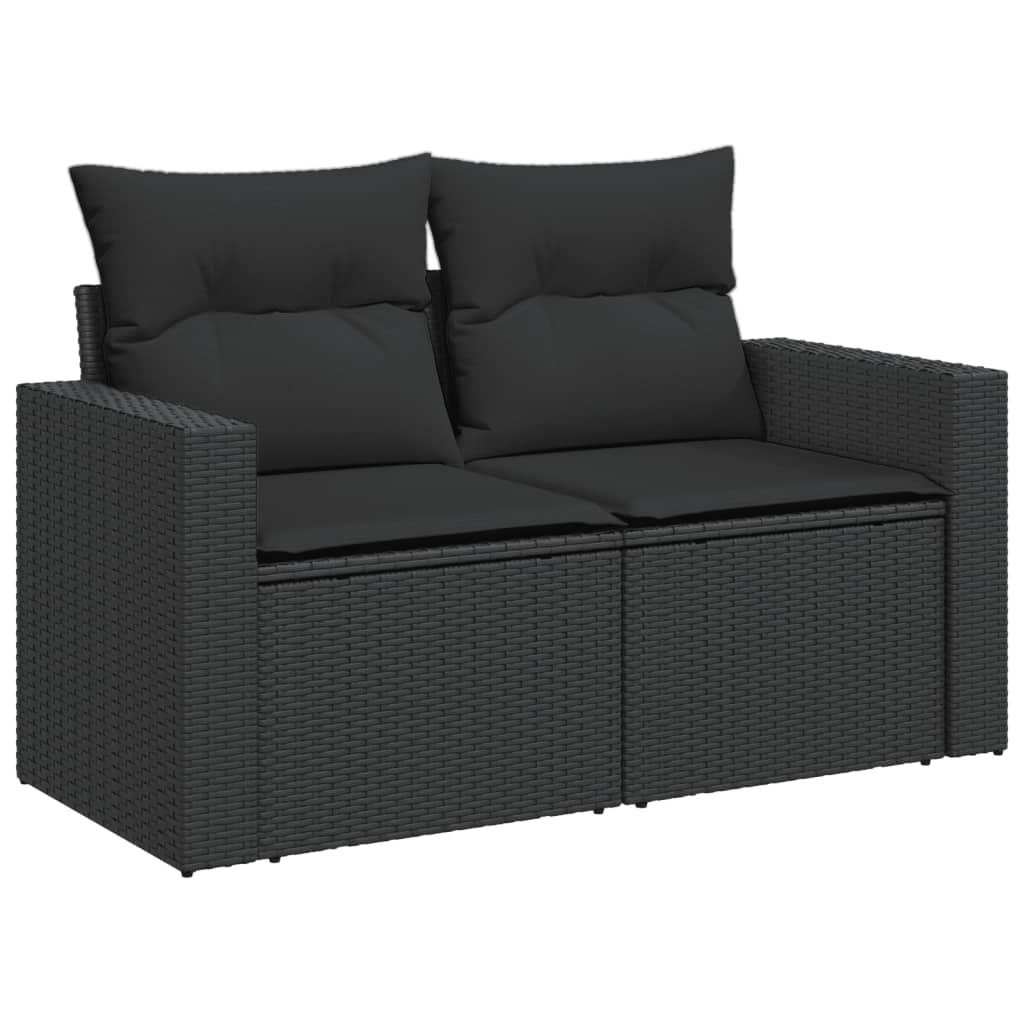 havesofa med hynder 2-personers sort polyrattan