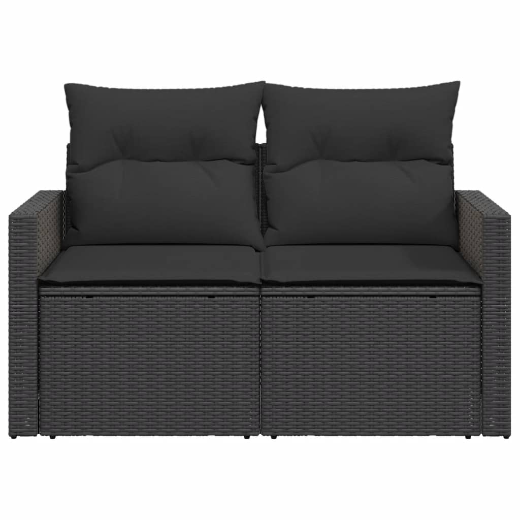 havesofa med hynder 2-personers sort polyrattan