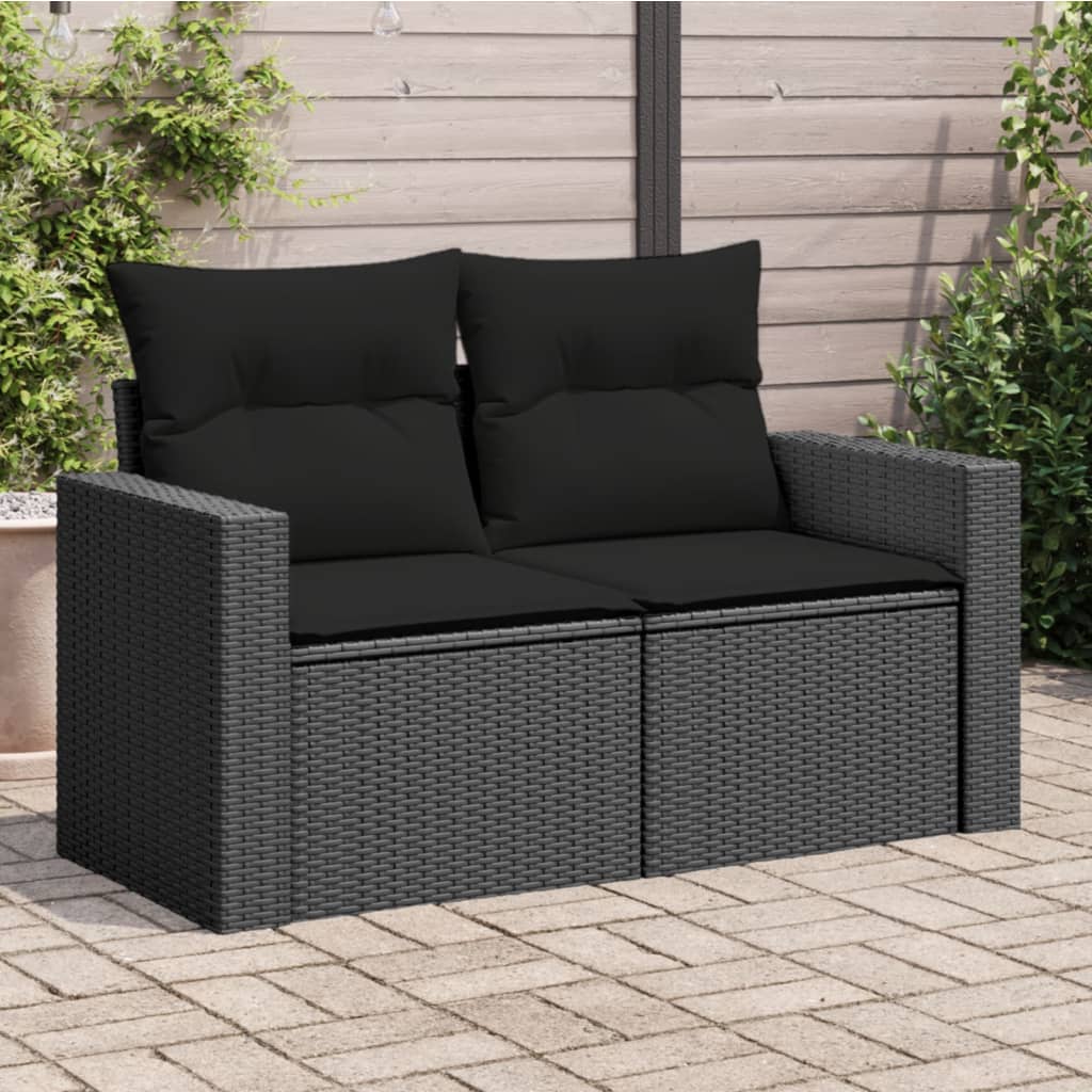 havesofa med hynder 2-personers sort polyrattan