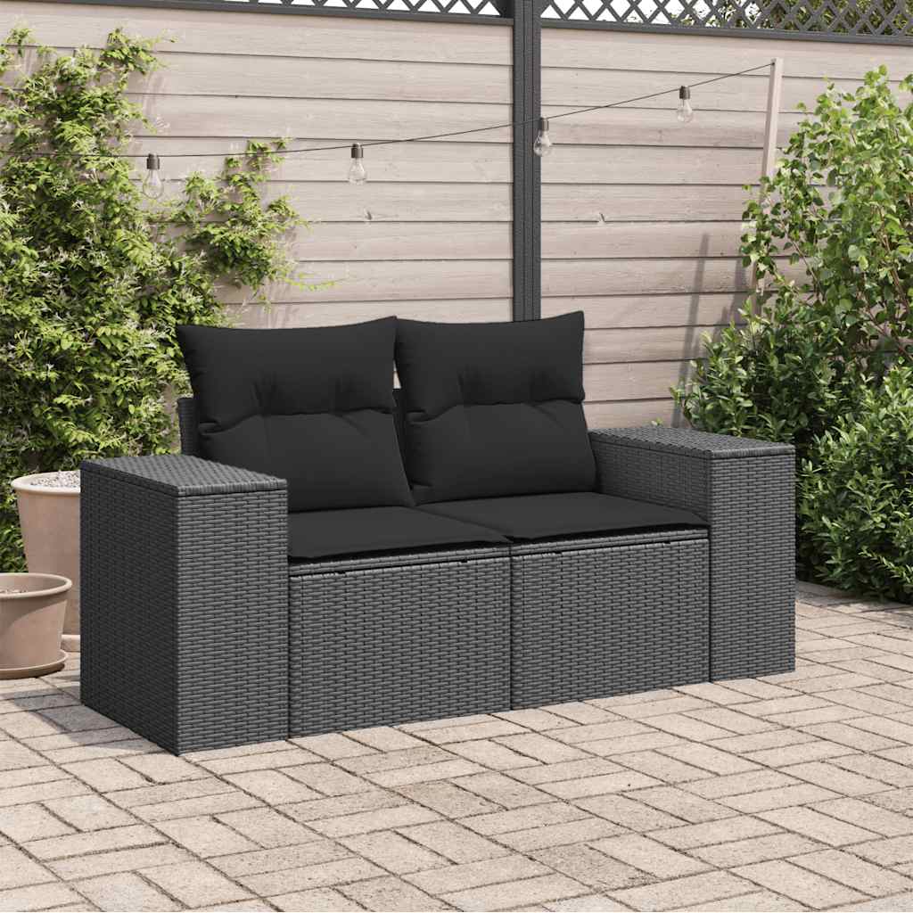 havesofa med hynder 2-personers sort polyrattan