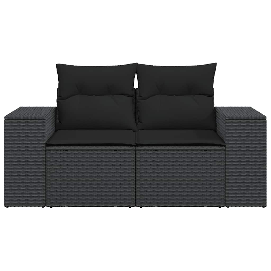havesofa med hynder 2-personers sort polyrattan