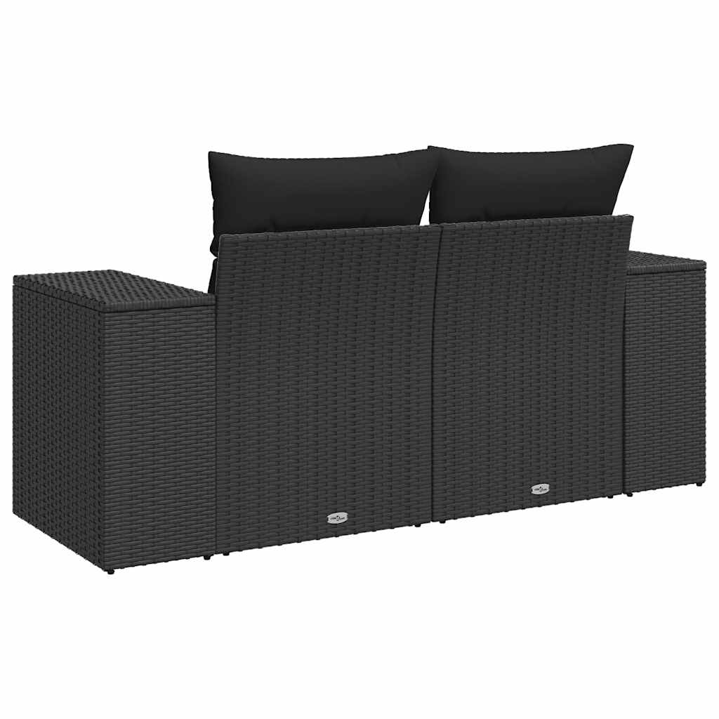 havesofa med hynder 2-personers sort polyrattan