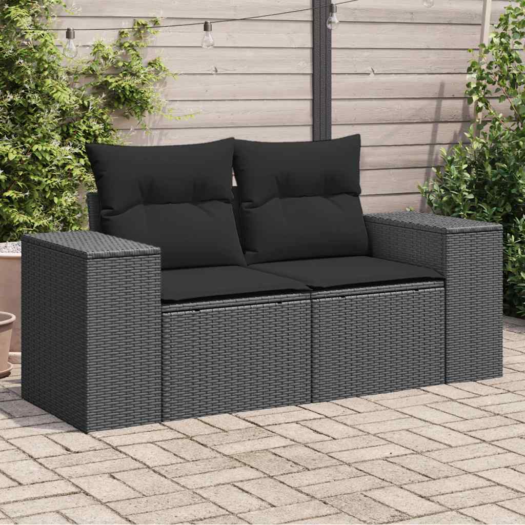 havesofa med hynder 2-personers sort polyrattan