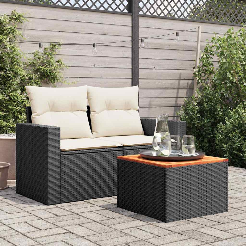 havebord sort 55x55x37 cm polyrattan og akacietræ
