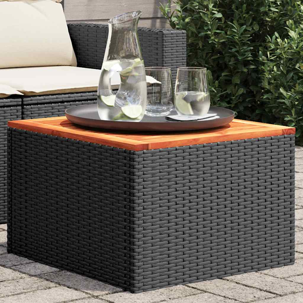 havebord sort 55x55x37 cm polyrattan og akacietræ
