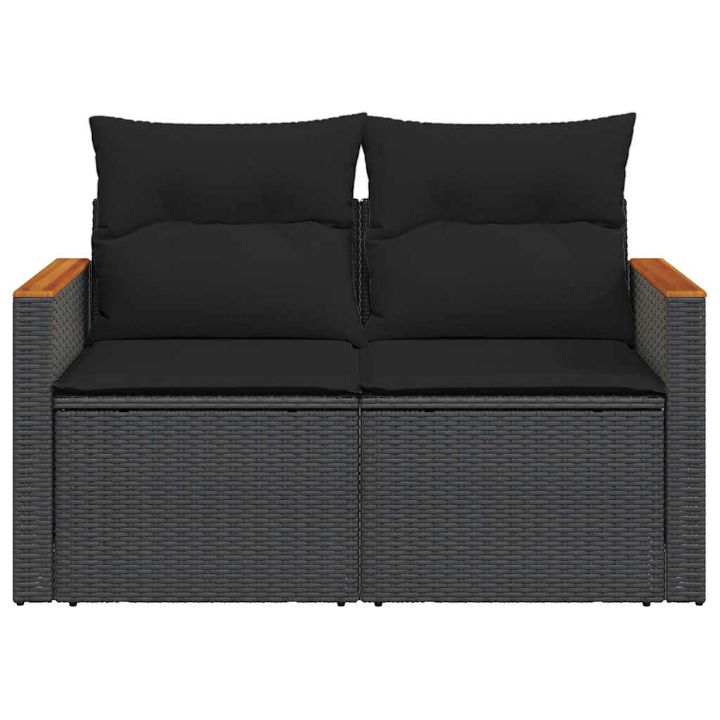 havesofa med hynder 2-personers sort polyrattan