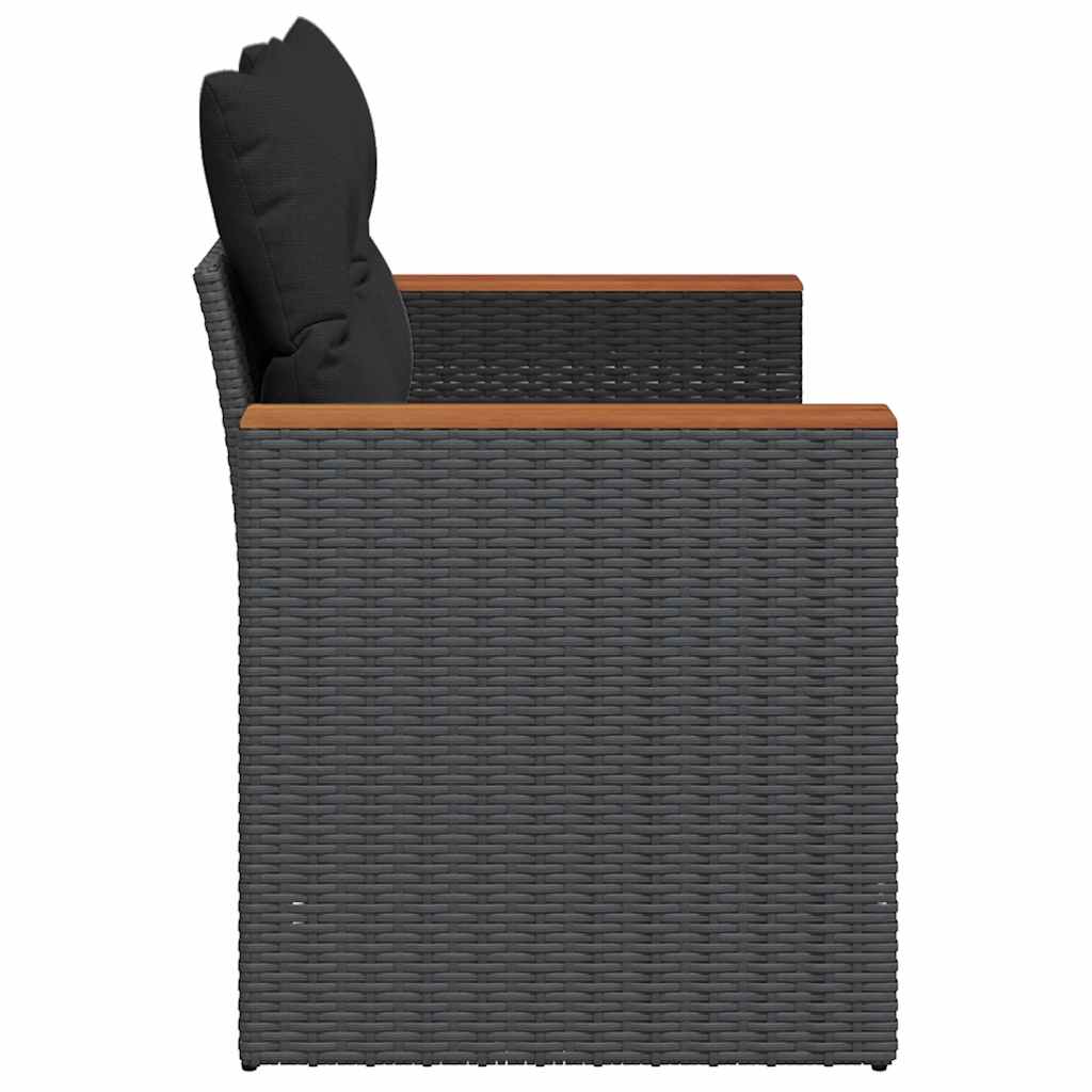 havesofa med hynder 2-personers sort polyrattan
