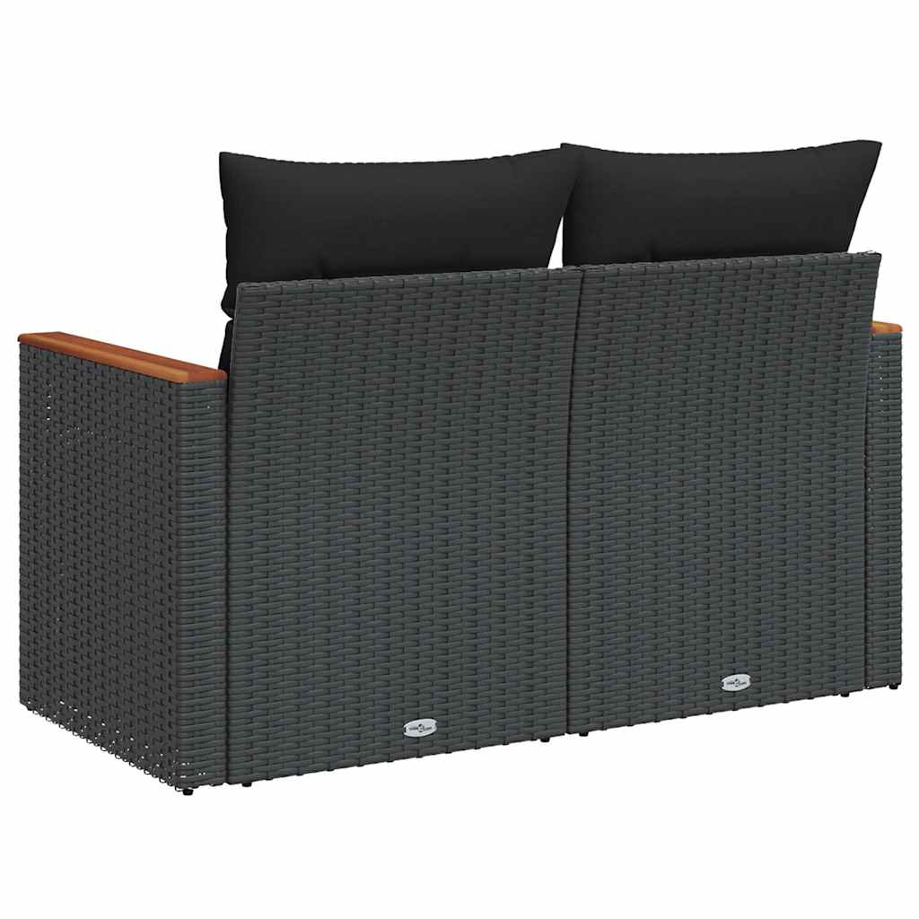havesofa med hynder 2-personers sort polyrattan
