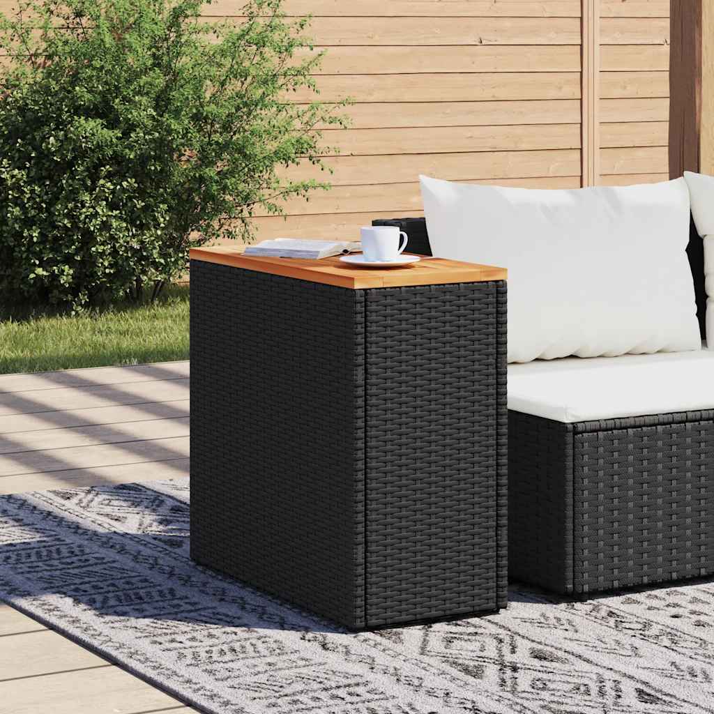 havesidebord med træplade sort 58x27,5x55 cm polyrattan