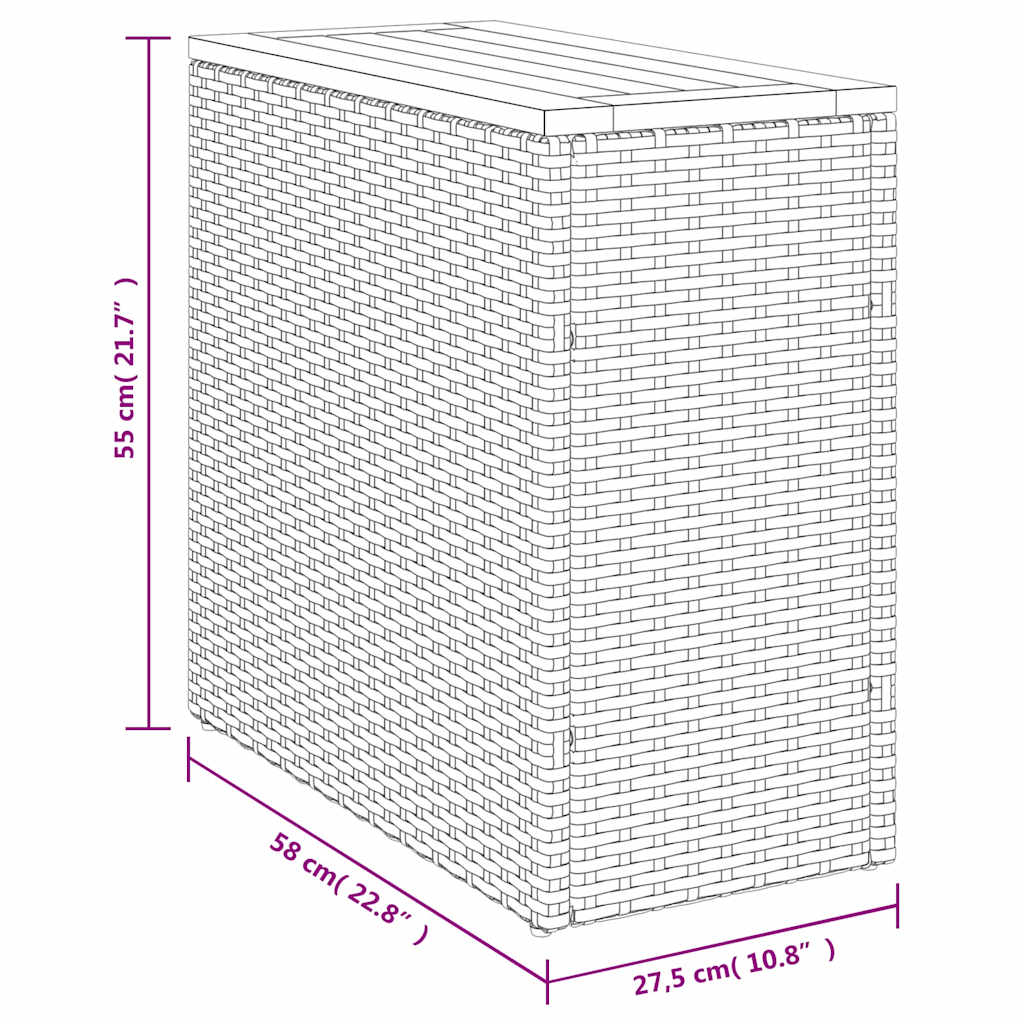 havesidebord med træplade sort 58x27,5x55 cm polyrattan