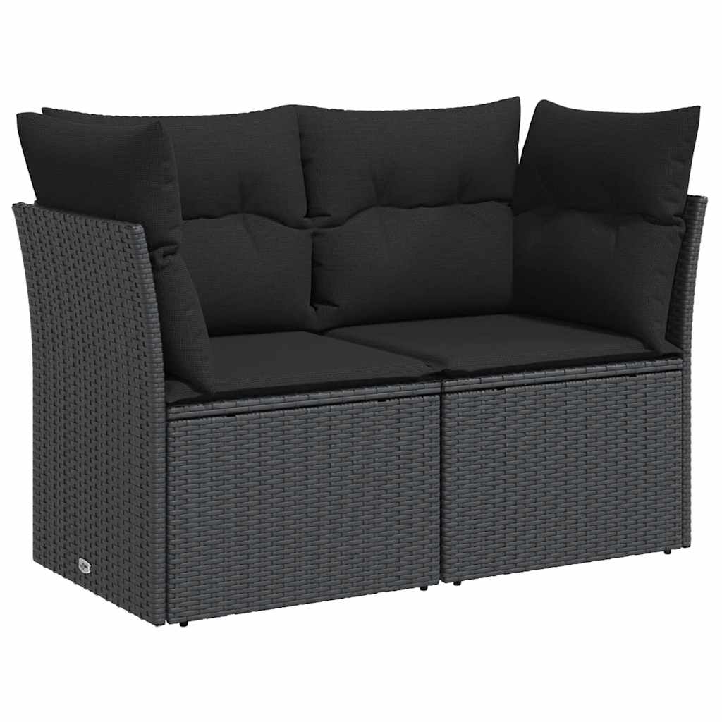 havesofa med hynder 2-personers sort polyrattan