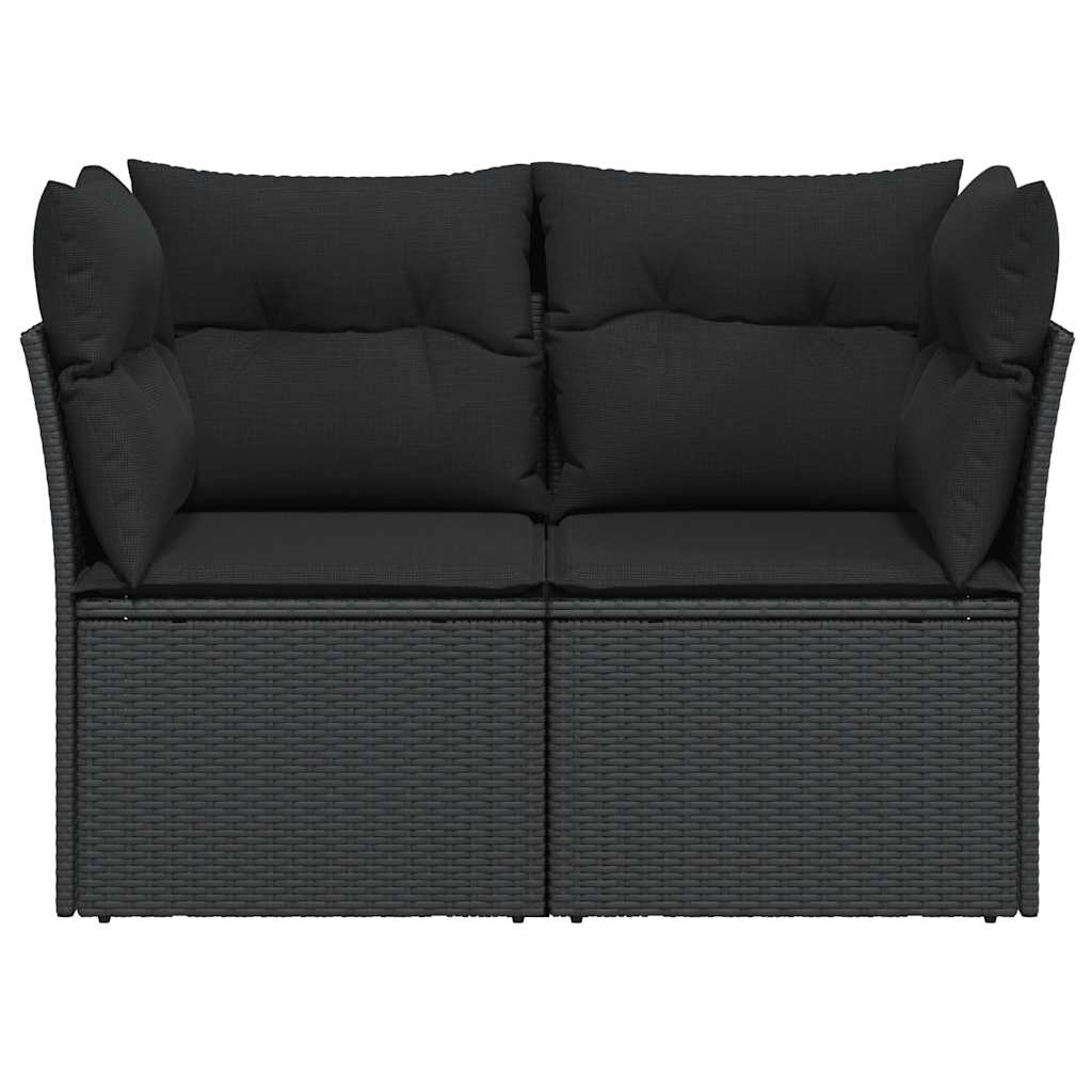 havesofa med hynder 2-personers sort polyrattan