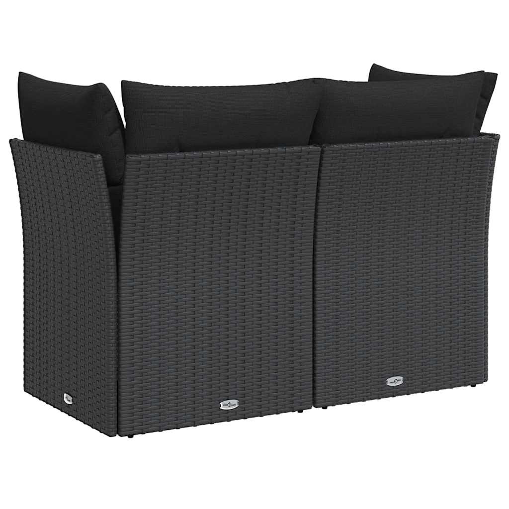 havesofa med hynder 2-personers sort polyrattan