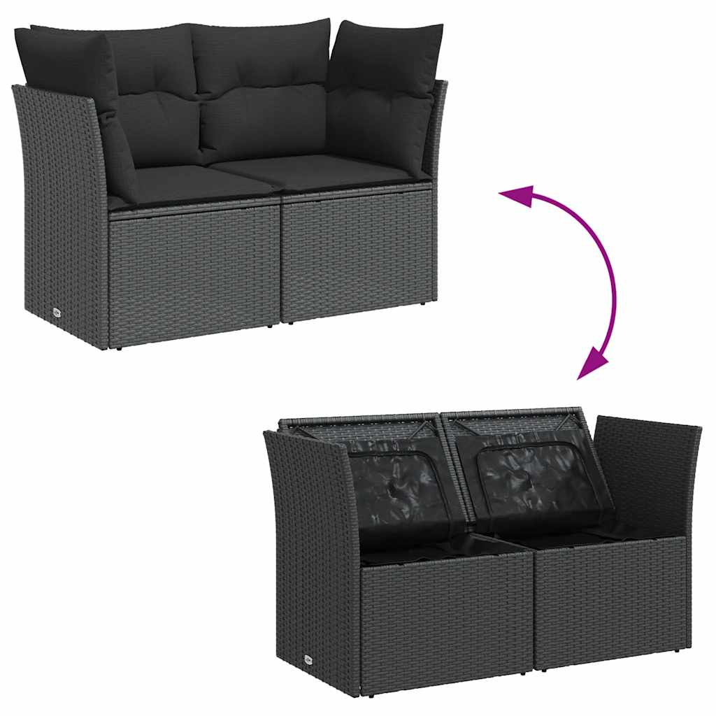 havesofa med hynder 2-personers sort polyrattan