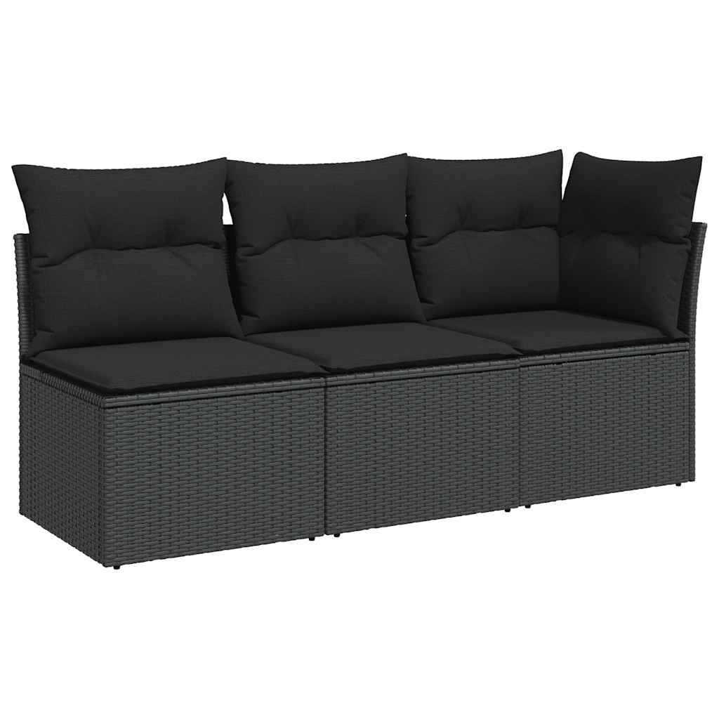 havesofa med hynder 3-personers sort polyrattan