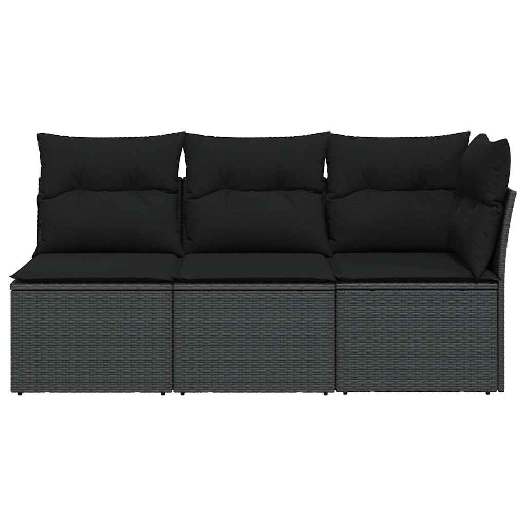 havesofa med hynder 3-personers sort polyrattan