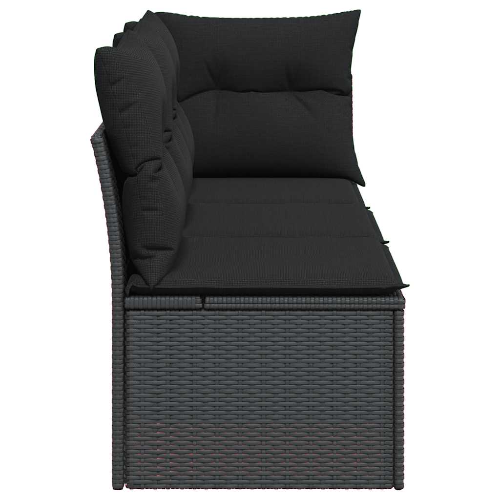 havesofa med hynder 3-personers sort polyrattan