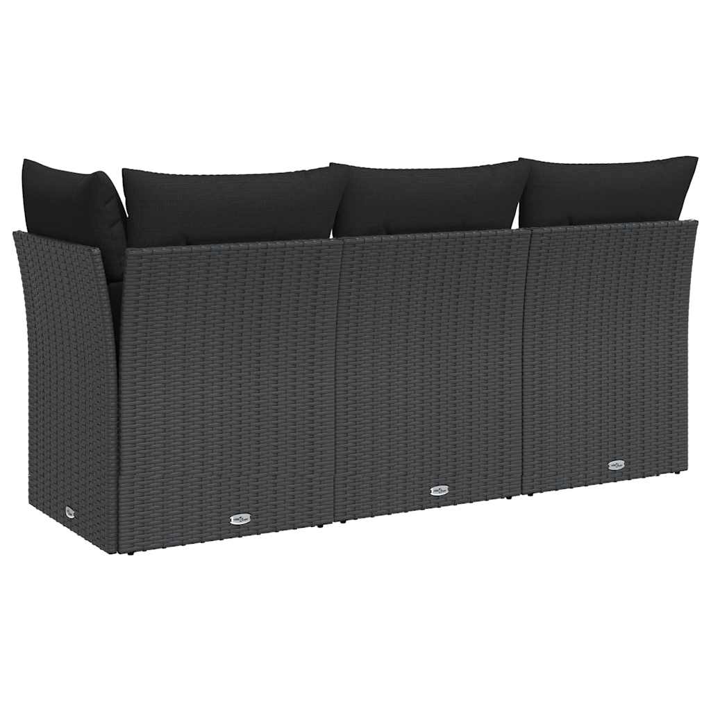 havesofa med hynder 3-personers sort polyrattan