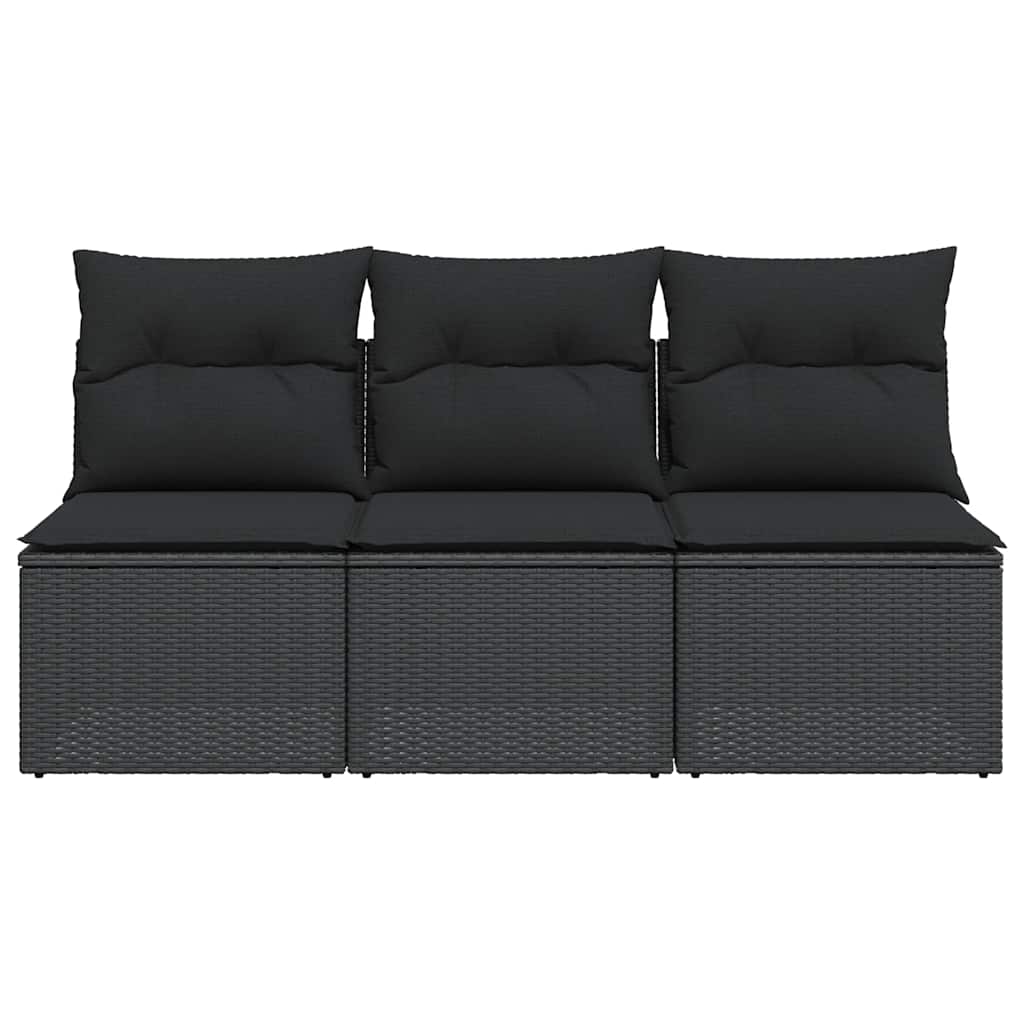 havesofa med hynder 3-personers sort polyrattan