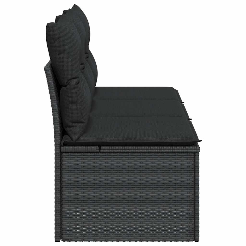 havesofa med hynder 3-personers sort polyrattan