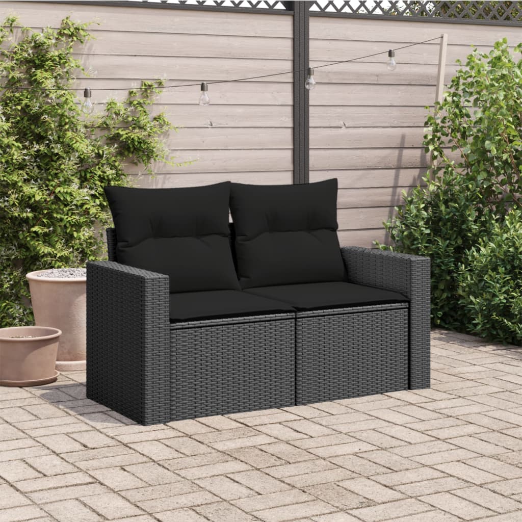 havesofa med hynder 2-personers sort polyrattan