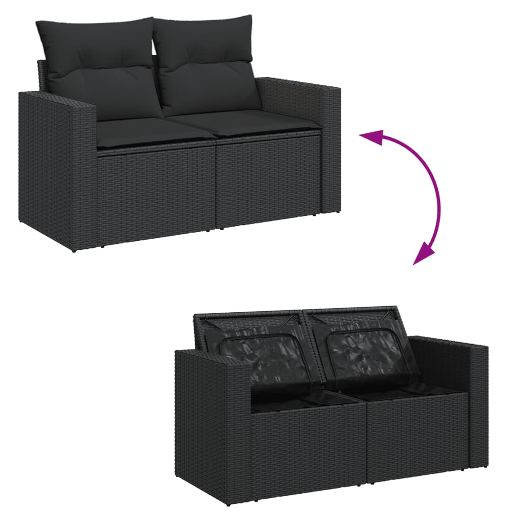 havesofa med hynder 2-personers sort polyrattan