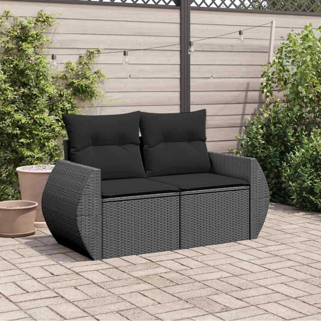 havesofa med hynder 2-personers sort polyrattan