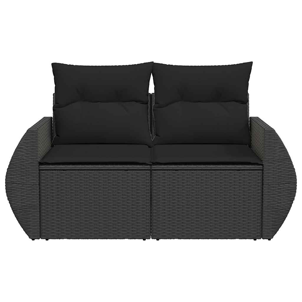 havesofa med hynder 2-personers sort polyrattan