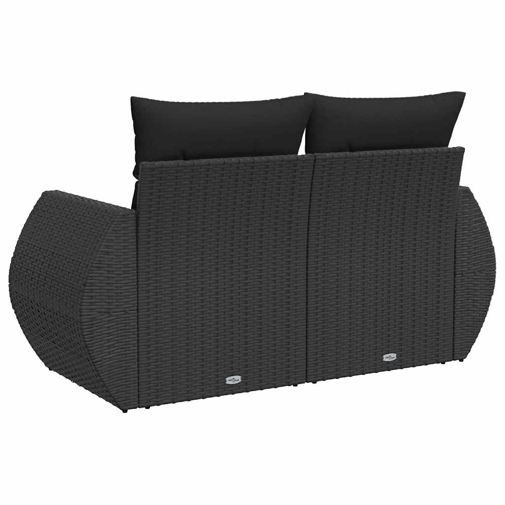 havesofa med hynder 2-personers sort polyrattan