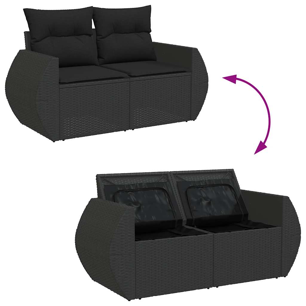 havesofa med hynder 2-personers sort polyrattan