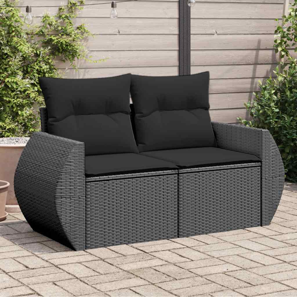 havesofa med hynder 2-personers sort polyrattan