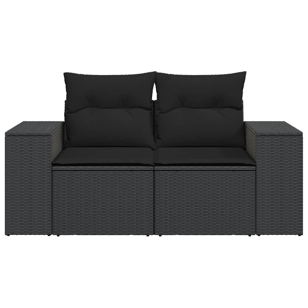 havesofa med hynder 2-personers sort polyrattan