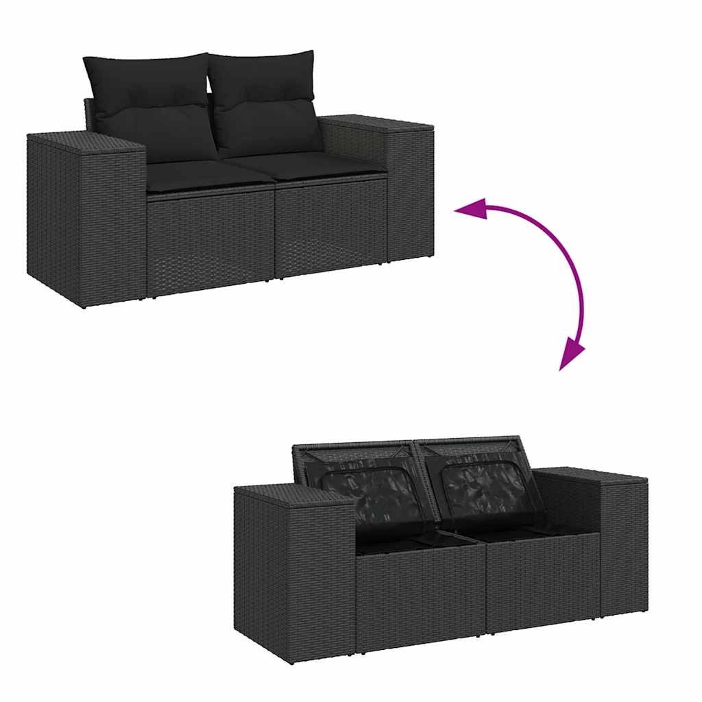 havesofa med hynder 2-personers sort polyrattan